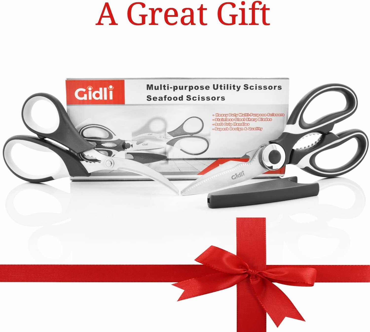 Kitchen Shears by  - Lifetime Replacement Warranty- Includes Seafood Scissors as a Bonus - Heavy Duty Stainless Steel All Purpose Ultra Sharp Utility Scissors