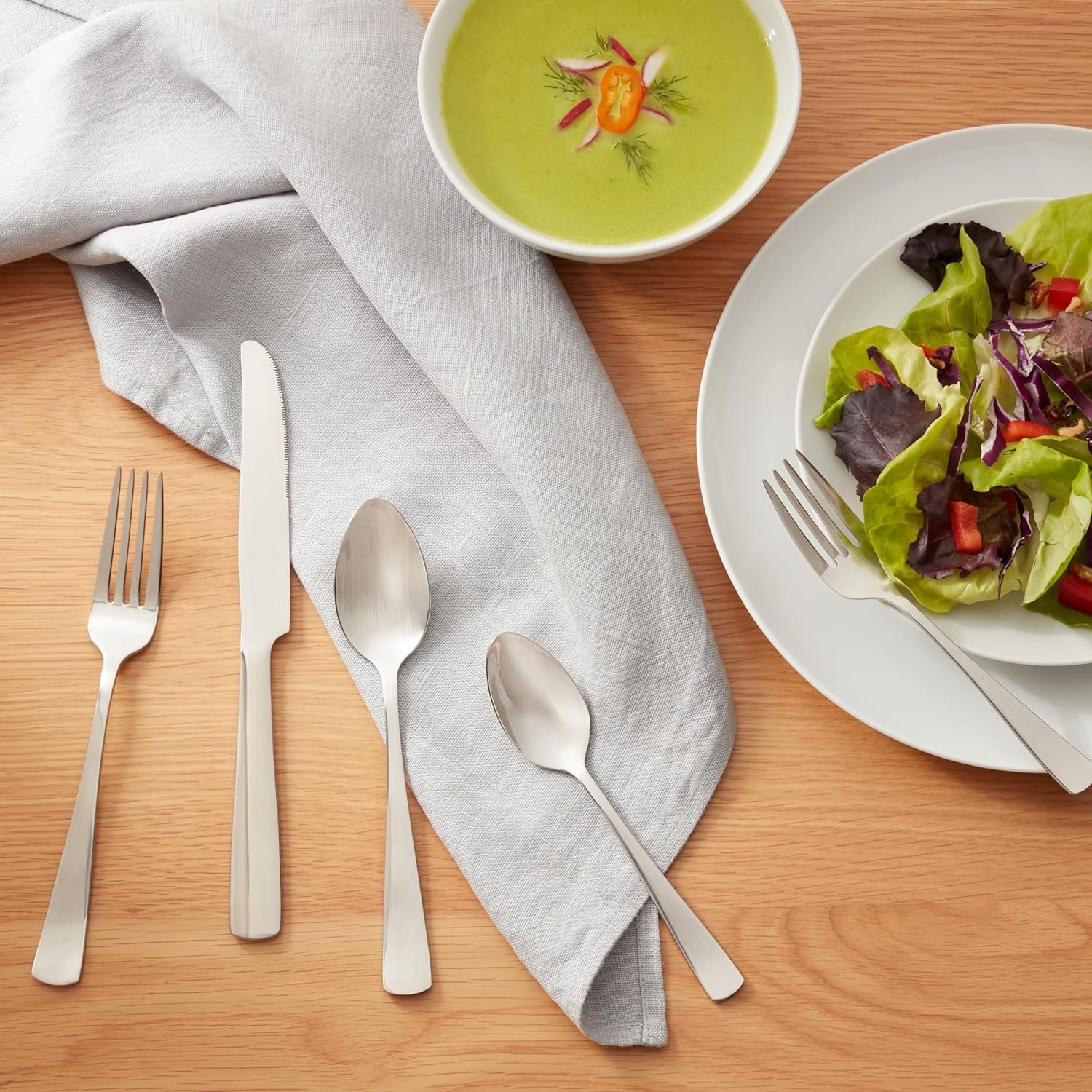 20-Piece Stainless Steel Flatware Set with Square Edge, Service for 4, Silver