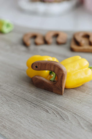 Image of Wooden Safe Knife for Kids, Kids Utensil Montessori Knife, Vegetable and Fruit Chopper, Ash Wood