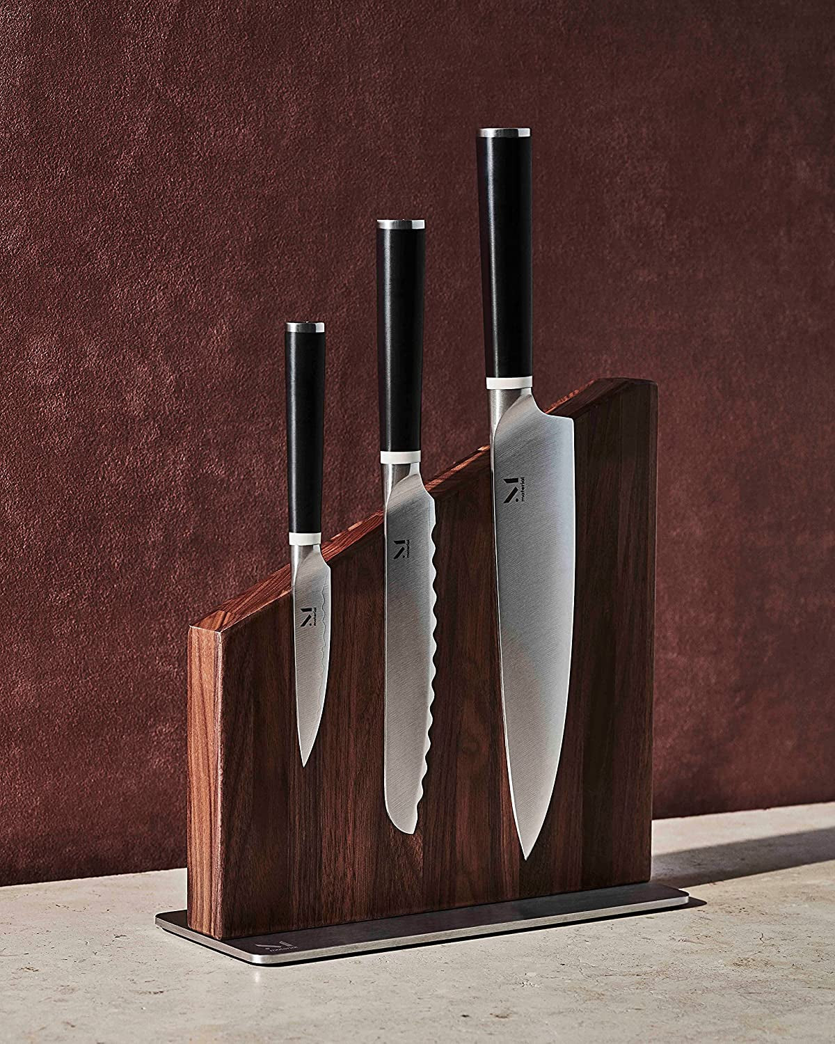 , Knife Stand, Magnetic Display for Safe Storage, Walnut