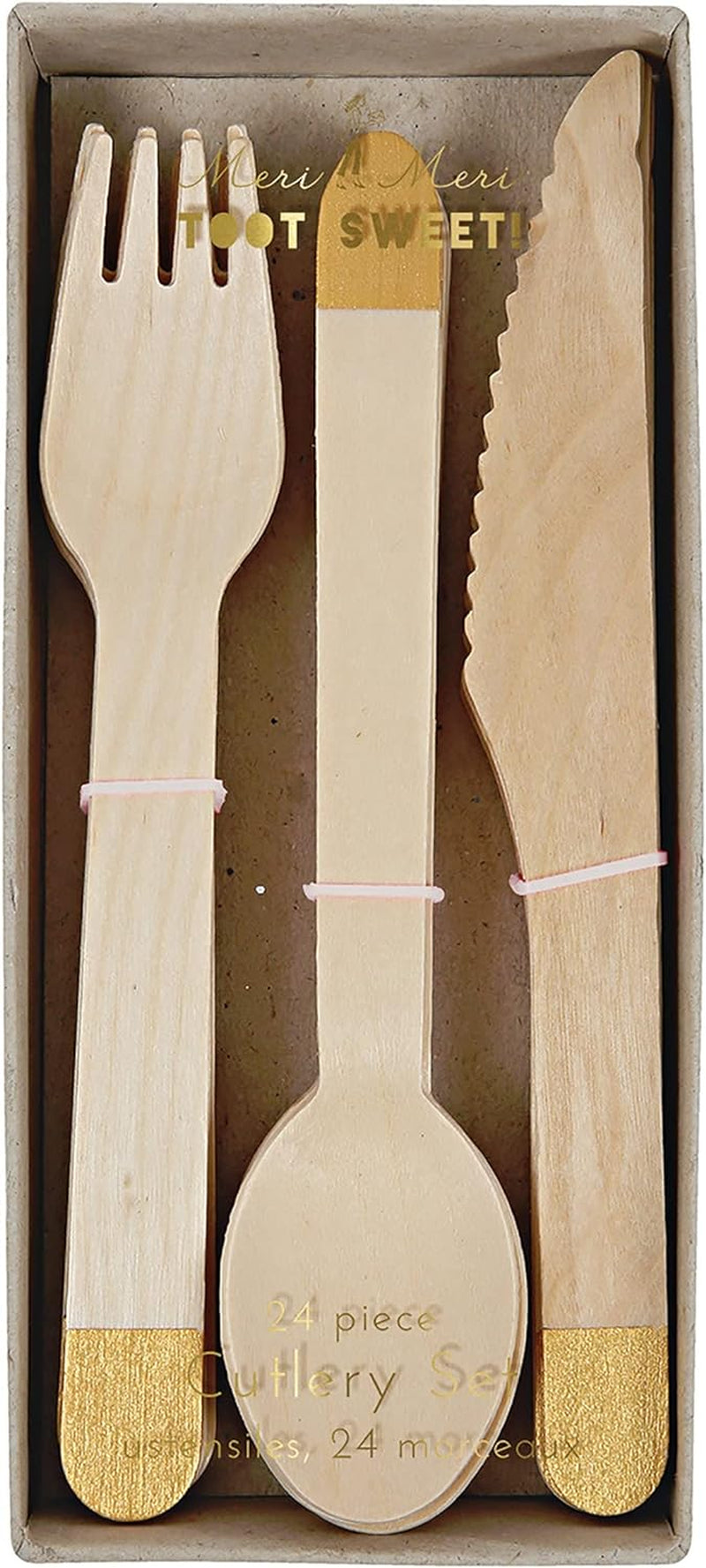 Gold Wooden Cutlery Set (Pack of 24)