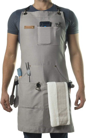 Image of Chef, BBQ and Work Apron with Bottle Opener and Hand Towel -Durable 10Oz Cotton Canvas,Brass Hardware, and Cross Back Straps-Perfect for Men and Women,Grilling, Cooking or in the Workshop(Grey)