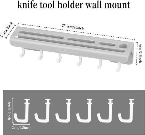 Image of Knife Storage Rack Block, Wall Mount Fruit Knife Holder with 6 Hooks for Home Kitchen Multi-Functional Punch-Free Knife Holder for Knife Spatulas Scraper Scissors