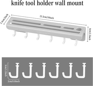 Knife Storage Rack Block, Wall Mount Fruit Knife Holder with 6 Hooks for Home Kitchen Multi-Functional Punch-Free Knife Holder for Knife Spatulas Scraper Scissors