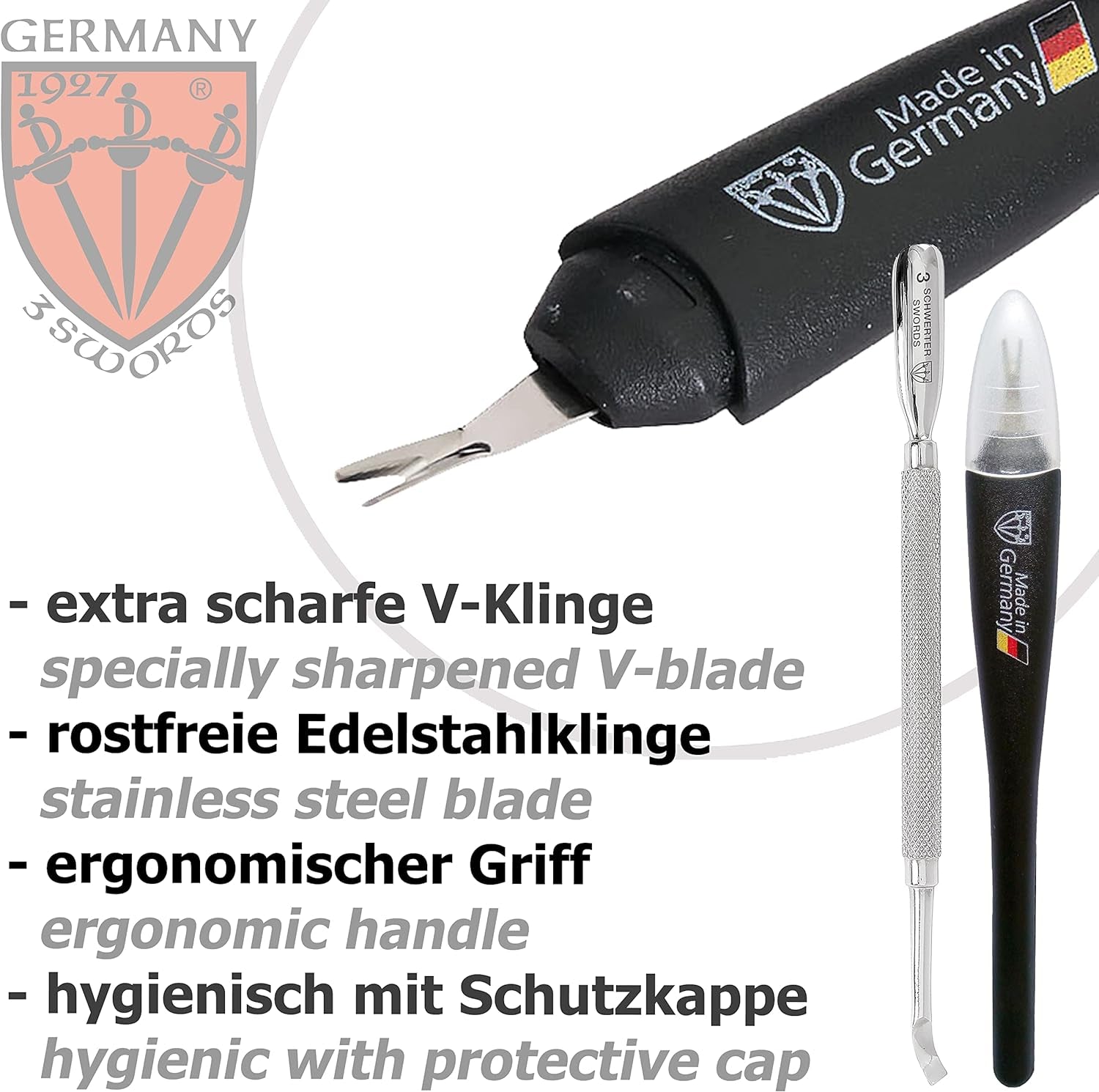 - Brand Quality Cuticle Knife Trimmer Remover Cutter (1Pc.) and Cuticle Pusher Scratcher (1 Pc.) Made in Germany