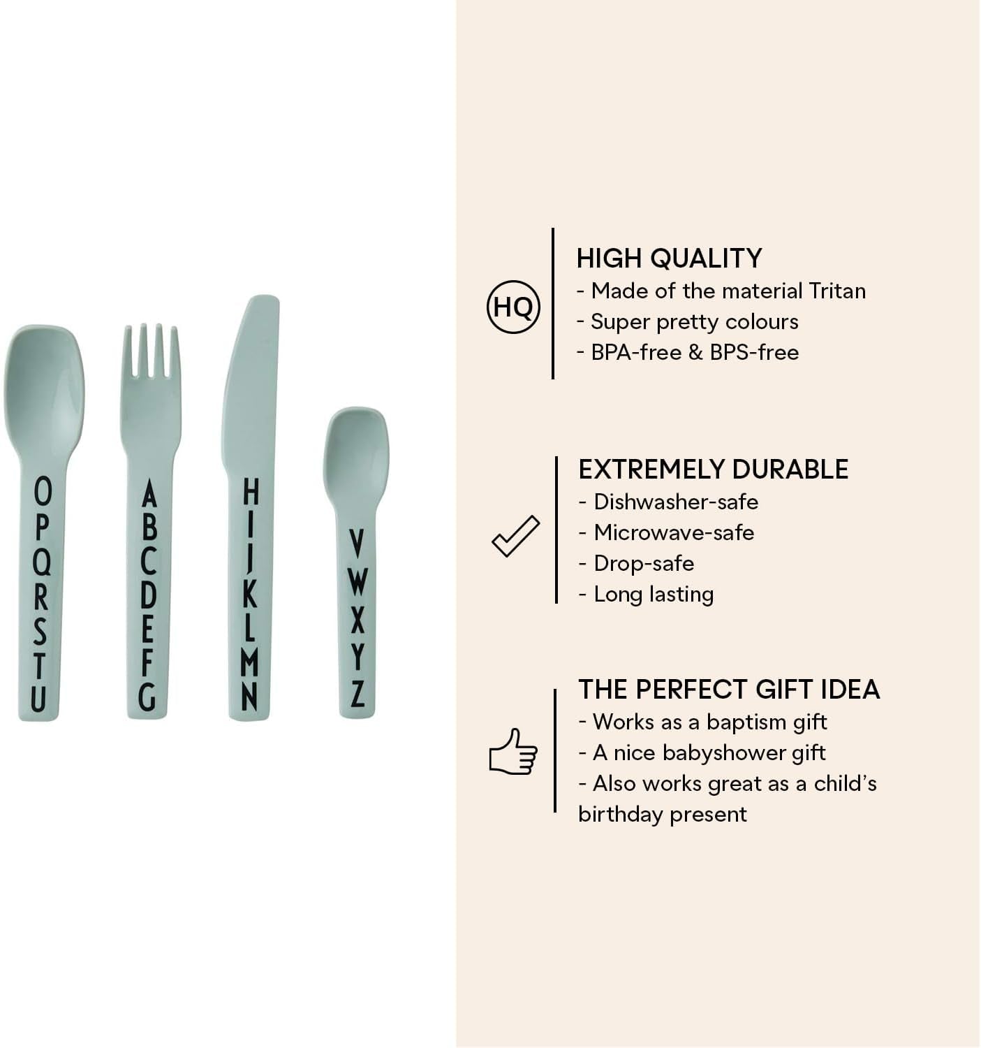 Eat & Learn Toddler Fork, Knife & Spoon Set of 4 Design in Denmark | Tritan Kids Cutlery Utensil Set Drop Safe | Toddler Safe Flatware BPA/BPS Free, Dishwasher Safe Ideal for Home|Green