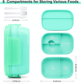 Bento Box Lunch Box Kit, 3 Stackable Bento Lunch Containers for Adults/Kids, Durable Leak-Proof Box with Spoon Fork Bag Accessories, Microwave Dishwasher Freezer Safe, Green