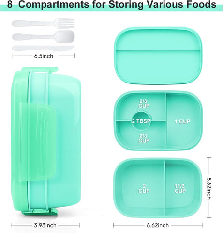 Image of Bento Box Lunch Box Kit, 3 Stackable Bento Lunch Containers for Adults/Kids, Durable Leak-Proof Box with Spoon Fork Bag Accessories, Microwave Dishwasher Freezer Safe, Green