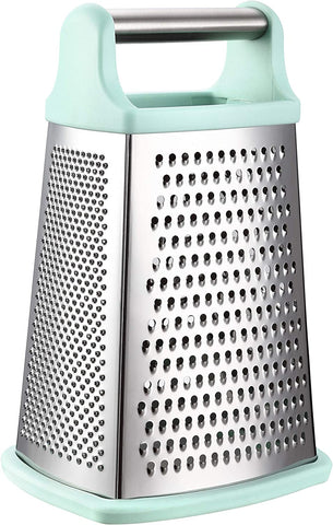 Image of Professional Cheese Grater - Stainless Steel, XL Size, 4 Sides - Perfect Box Grater for Parmesan Cheese, Vegetables, Ginger - Dishwasher Safe - Mint