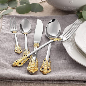 Luxury 65 Pieces 18/10 Stainless Steel Flatware Set, Service for 12, Silver Plated with Gold Accents, Fine Silverware Set and Dishwasher Safe