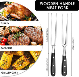 2 Pieces Carving Forks 12 Inch Stainless Steel Meat Fork Barbecue Fork Steak Fork for Kitchen Roast Grilling (Round Handle, Square Handle)