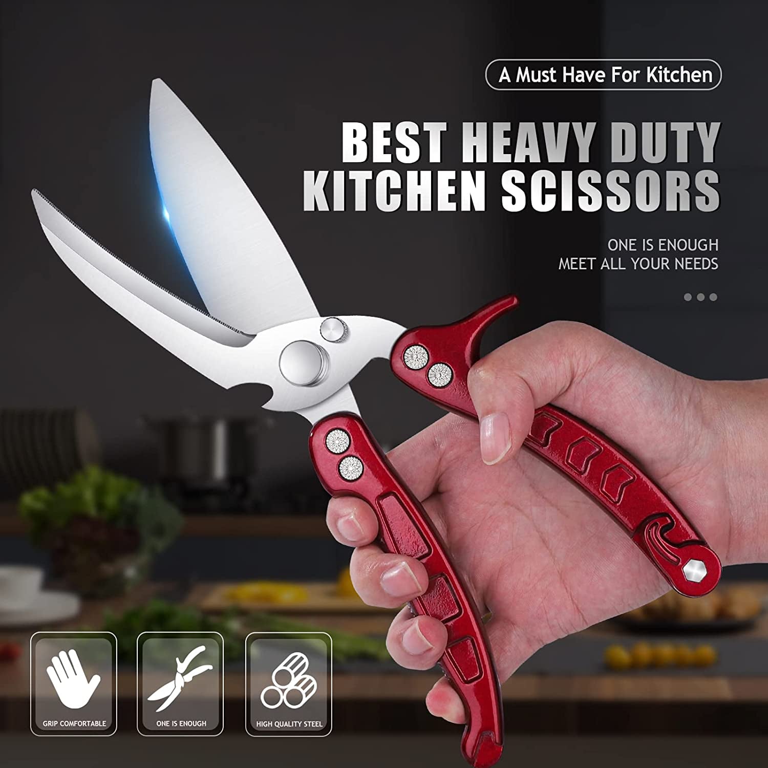 Heavy Duty Poultry Shears - a Must Have Kitchen Shears for Chicken and Meat Cutting - Dishwasher Safe and Stainless Food Kitchen Scissors for Thanksgiving(Burgundy)