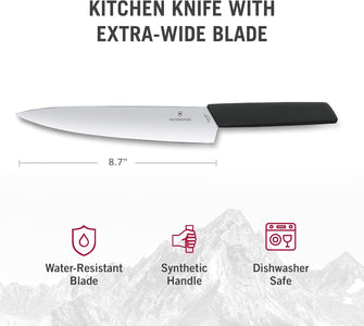 6.9013.22B Swiss Modern Carving Knife for Carving Meat, Slicing and Dicing Meats, Vegetables or Fruits Straight Blade in Black, 8.7 Inches