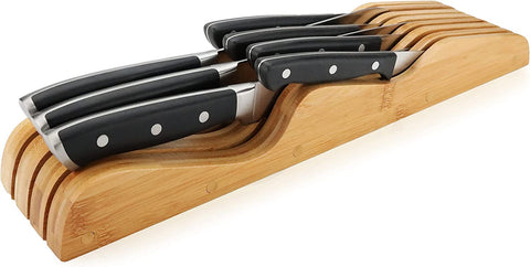 Image of Bamboo Knife Block Holder, In-Drawer Knife Drawer Organizer, Perfect for Home and Chefs, Premium Knife Holder, Gift for Any Occasion and Housewarming, Knives Not Included