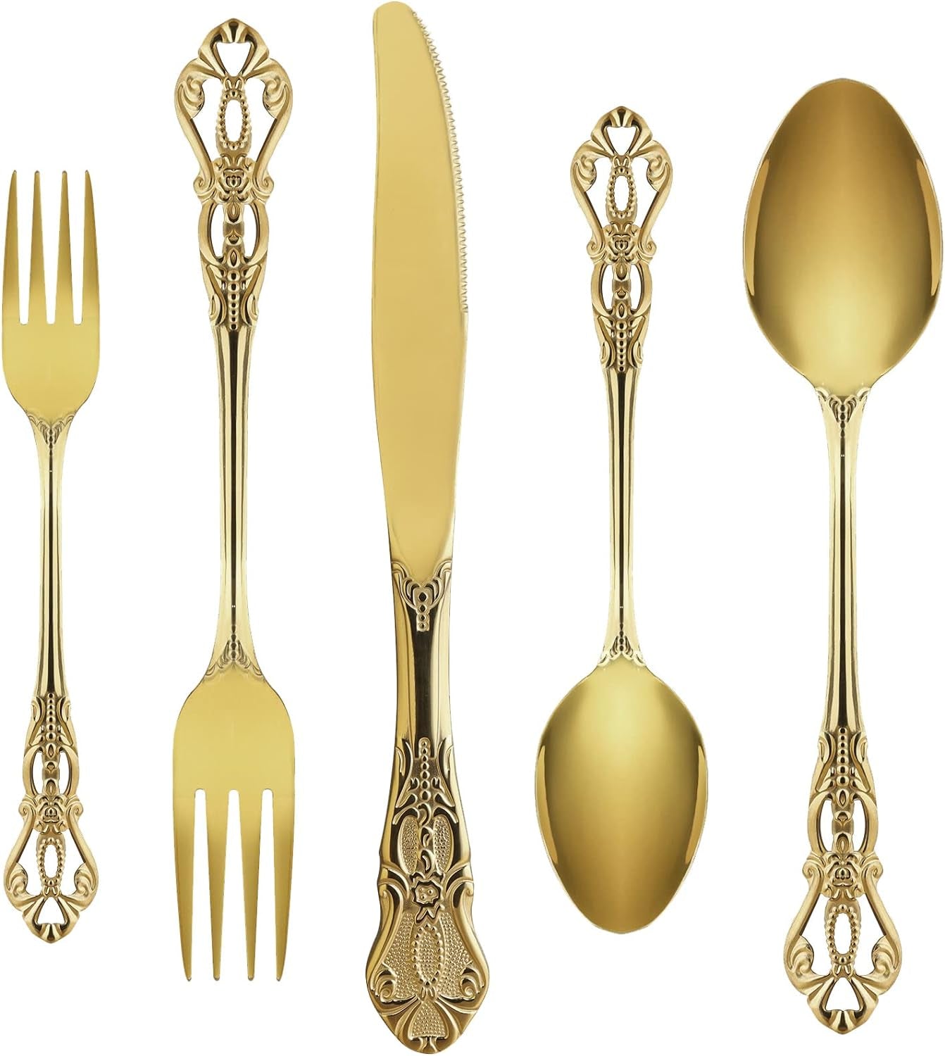 Gold Silverware Set for 4, Stainless Steel Gorgeous Retro Royal Flatware Set, 20-Pieces Cutlery Tableware Set, Kitchen Utensils Set Include Spoons and Forks Set, Mirror Finish, Dishwasher Safe