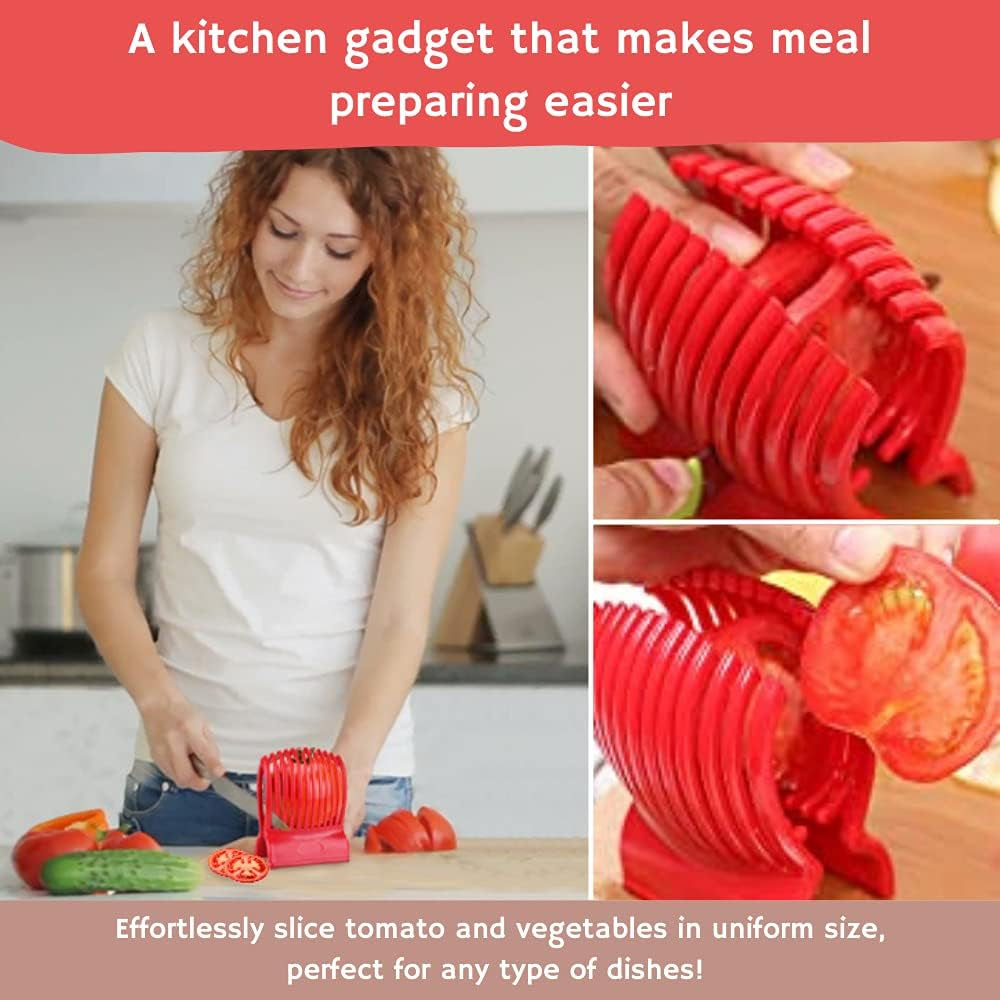 Multiuse Tomato Slicer Holder with Firm Grip Ergonomic 13 Dividers Design for Precise Cuts Slicing Shredding Tomatoes Lemons Potatoes round Fruits Vegetables with Bonus Ebook