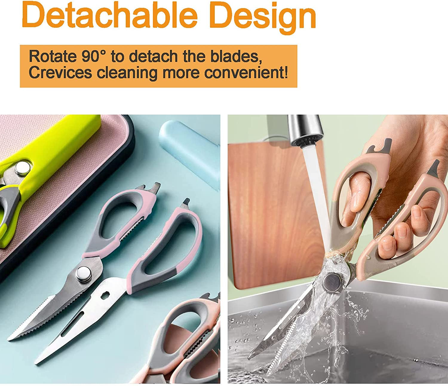 Kitchen Scissors All Purpose, Come Part Kitchen Shears Heavy Duty, Food Scissors Dishwasher Safe, Meat Scissors Poultry Shears, Stainless Steel Sharp Cooking Scissors for Chicken Fish Vegetable (Pink)