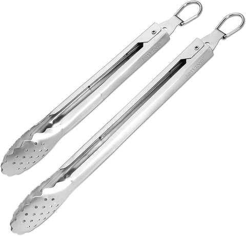 Image of Premium 304 Stainless Steel Barbecue Turners Set, Heavy Duty Cooking Kitchen BBQ Tongs, 10" and 12"