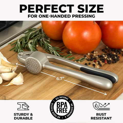 Image of Premium Garlic Press with Soft Easy-Squeeze Ergonomic Handle, Sturdy Design Extracts More Garlic Paste per Clove, Garlic Crusher for Nuts & Seeds, Professional Garlic Mincer & Ginger Press - by Zulay