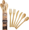 Bamboo Cutlery Set (6 Pieces with Case) - Reusable Cutlery Set - 2X Wooden Spoons, Forks, Knives Made of Compostable Bamboo - Travel Cutlery Set - Chic Flatware Set for Eating