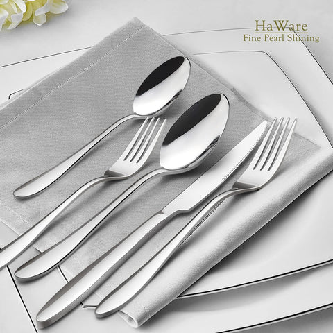 Image of 65-Piece Silverware Set with Serving Utensils,  Stainless Steel Flatware Cutlery Set for 12, Fancy Tableware Eating Utensils for Home Kitchen Restaurant Hotel, Mirror Polished, Dishwasher Safe