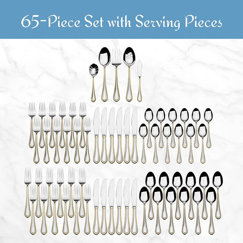 Image of Regent Bead Gold 65-Piece Stainless Steel Flatware Set, Service for 12