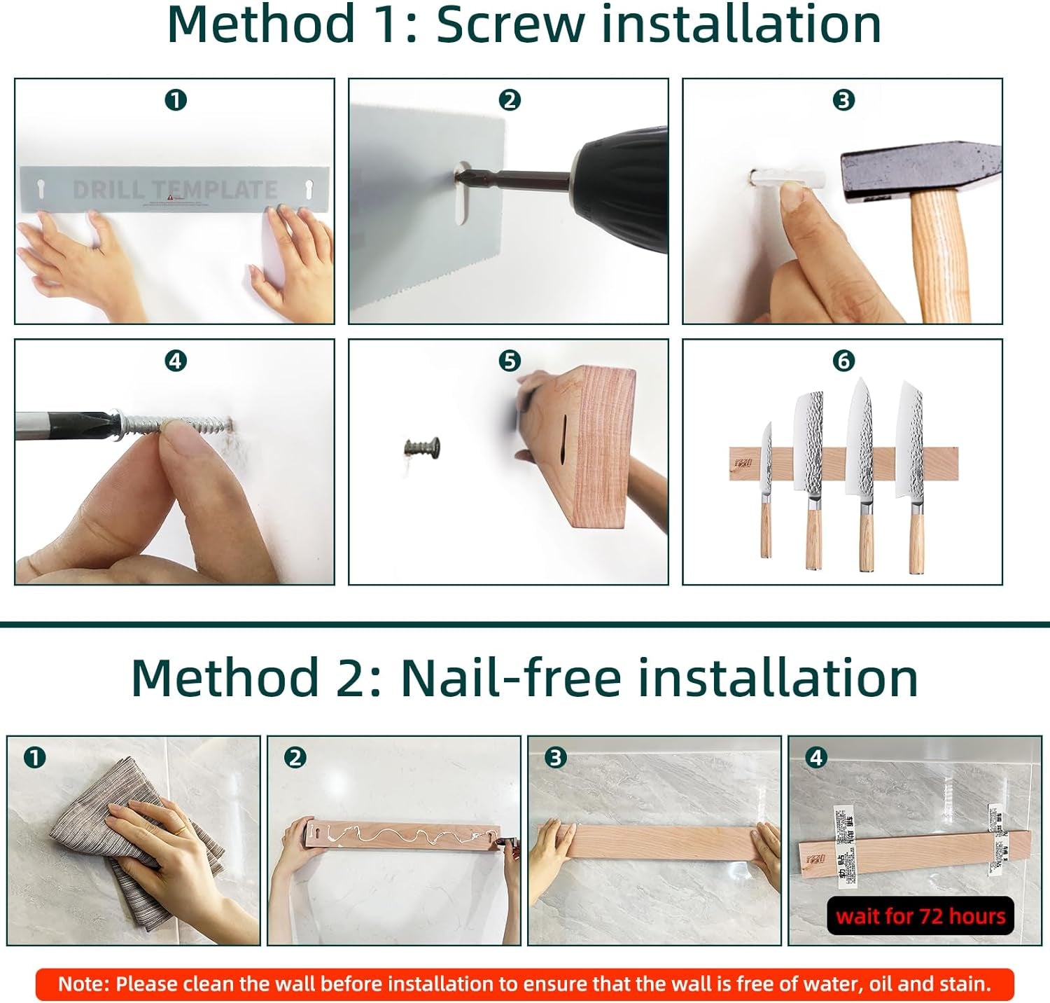 Wood Magnetic Knife Strip, Magnet Utensil Holder for Wall, Refrigerator, Wooden Rack for Kitchen Knives, No Drill (Beige, 12 Inches, without Knives)