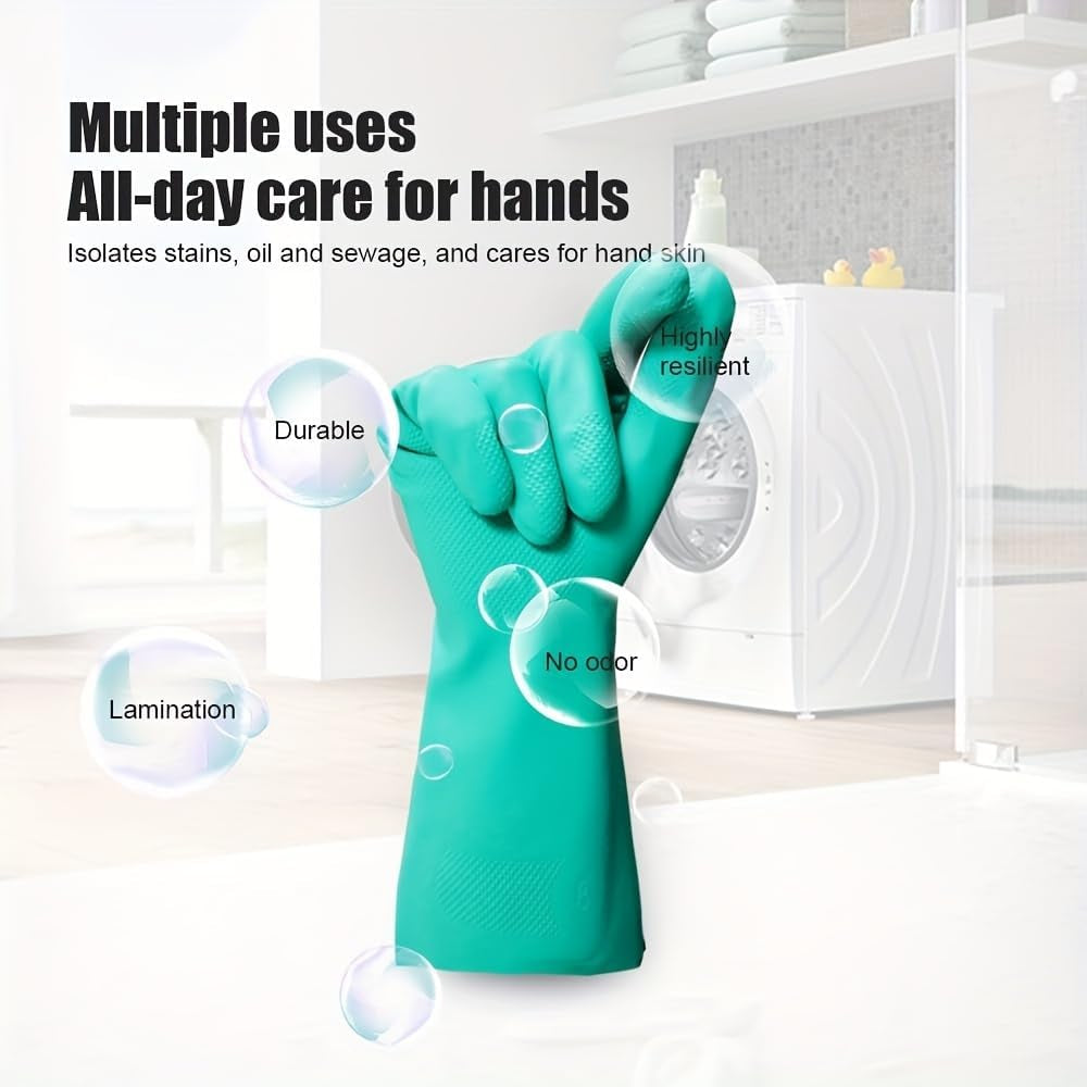 Oil-Proof Dishwashing Gloves,Cotton Liner,Reusable Work Cleaning Gloves,For Kitchen Food Gardening Pet Care 1Pair