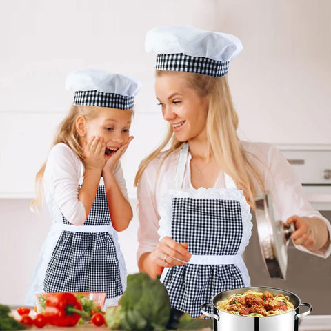 Matching Apron for Kids and Mom, Women Child Kitchen Apron Set with Chef Hat for Cooking Baking BBQ