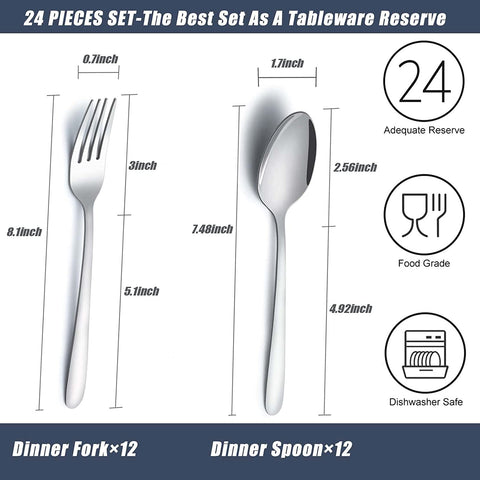 Image of 24 Pieces Spoons and Forks Set, Food Grade Stainless Steel Flatware Cutlery Set, Silverware Forks and Tablespoon for Home, Kitchen and Restaurant, Mirror Polished, Dishwasher Safe