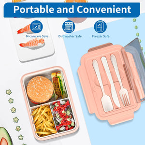 Bento Lunch Box for Kids, 1400 ML Bento Box Adult Lunch Box for Men Women with Cutlery & Salad Dressing Container to Go, Leak-Proof Meal Prep Container for Work School Travel, No BPA, Microwave Safe