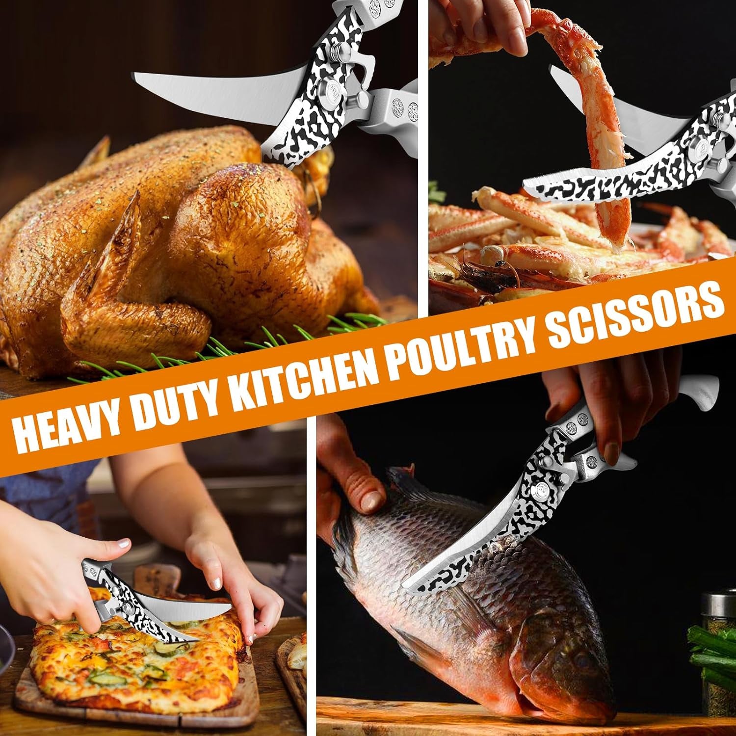 Poultry Shears, Multipurpose Stainless Steel Heavy Duty Kitchen Scissors with Serrated Edge for Bone, Chicken, Meat, Fish, Turkey, Vegetables, Barbecue Scissors