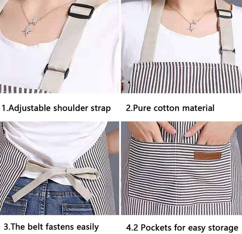 Image of Adjustable Bib Apron with 2 Pockets Cooking Kitchen Cotton Aprons for Women Men Chef Restaurant BBQ Painting