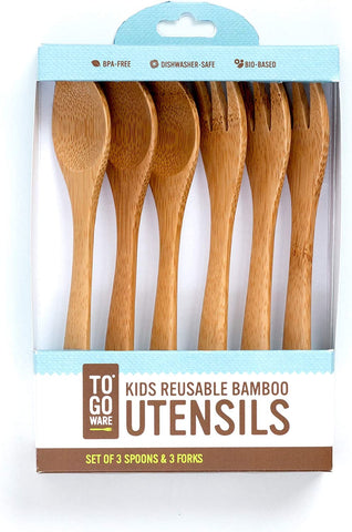 Image of Kid'S Bamboo Reusable Utensils | Dishwasher-Safe | No BPA or Phthalate | Made from Durable, Sustainable Materials | Eco-Conscious | 3 Spoons, 3 Forks (Pack of 6)