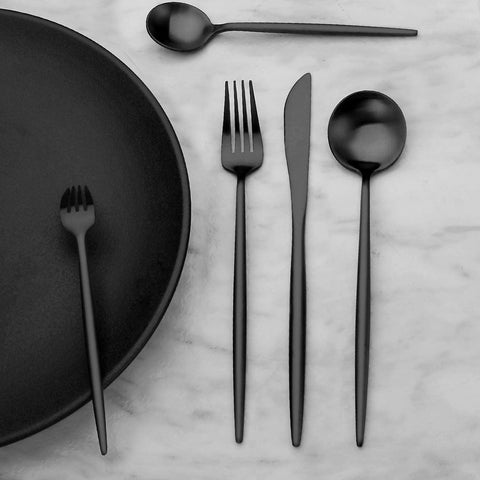 Image of Matte Black Silverware Set, Stainless Steel Satin Finish, Flatware Cutlery Set for 4, 20-Piece Spoons and Forks Kitchen Utensil Set, Dishwasher Safe (Matte Black, 20 P)