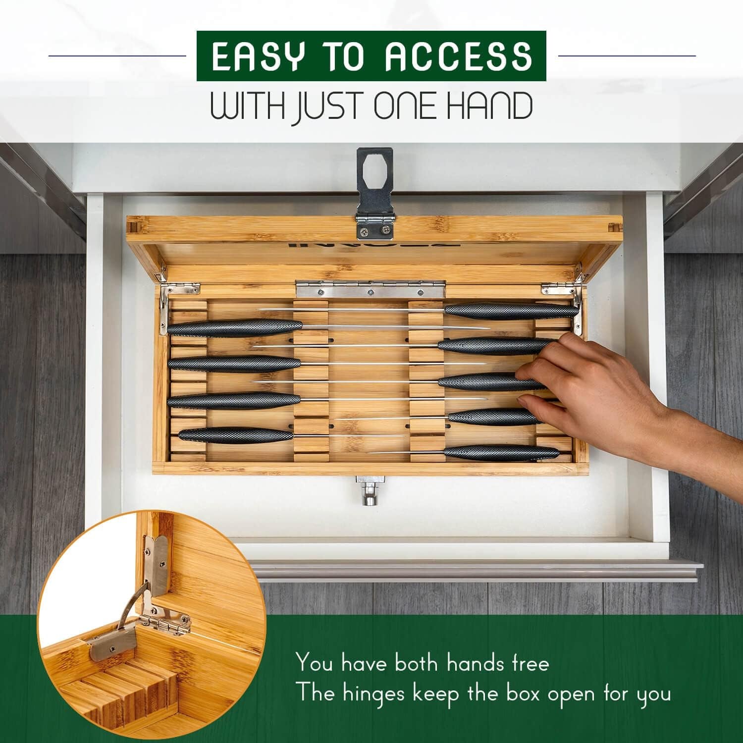 Bamboo Kitchen Knife Storage Box with Lock - Safe and Secure Knife Organizer - Stash Box to Keep Your Children Safe from Knives and Sharp Objects (Knives Not Included)