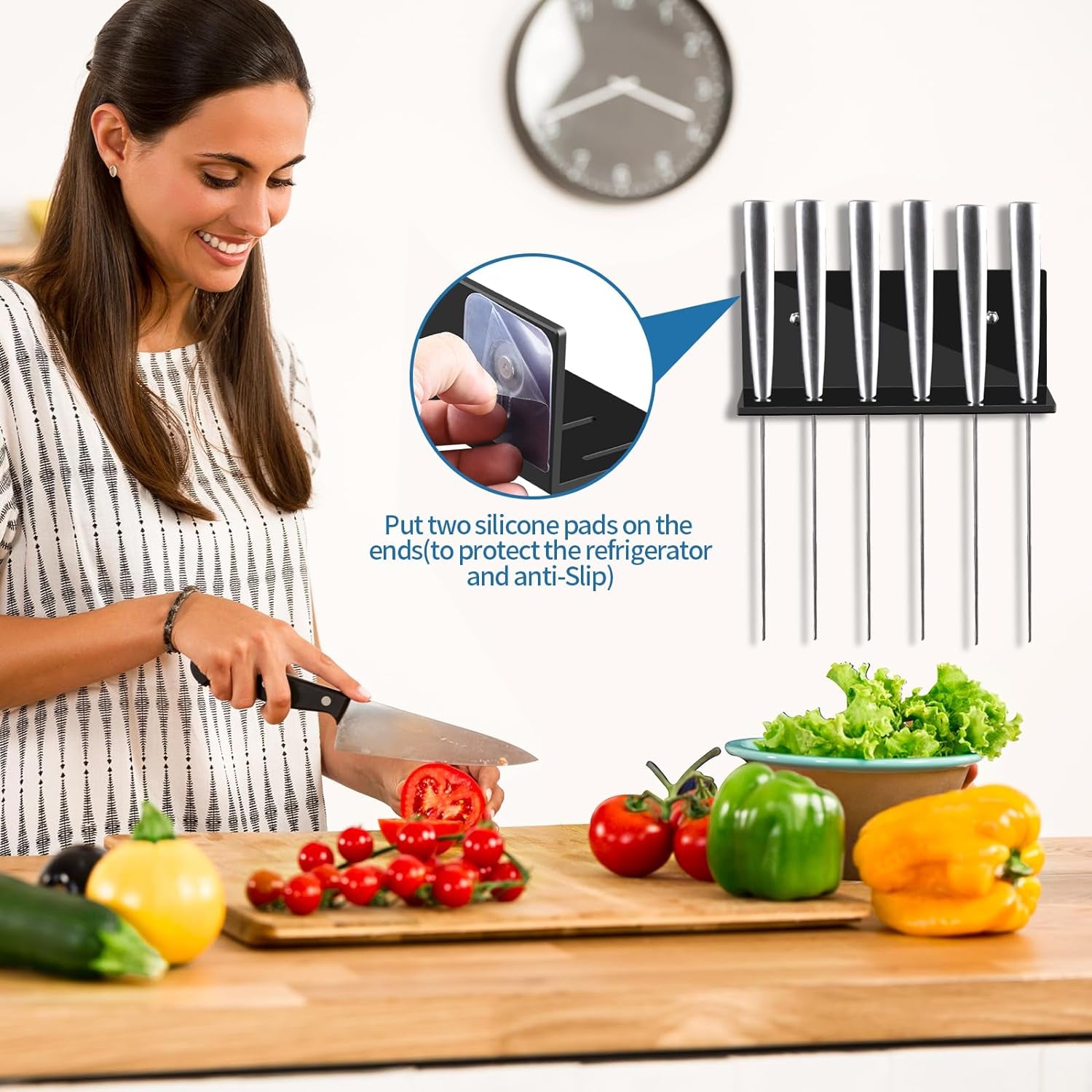 6.7-Inch Knife Holder Punch-Free Knife Bar Strong Knife Acrylic Holder Cheese Knife Organizer Kitchen Knife Cutlery Organizer 2Pack
