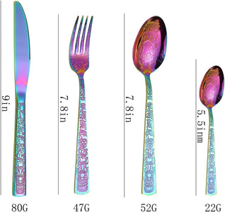 Color High-End Tableware Set, 16 Pieces of Stainless Steel Rainbow Tableware Set, Pattern Tableware Set, Serving 4 People, Mirror Polishing, Dishwasher Safety (Multi-Purpose)