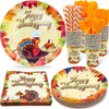 240Pcs Thanksgiving Party Supplies Disposable Dinnerware Set Include Paper Plates Dessert Plates Napkins Forks Knives Spoon Cups Straws Turkey Themed Thanksgiving Dinner Decorations,Serves 30