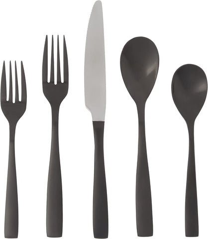 Image of Delano Black Satin 20-Piece Stainless Steel Flatware Set, Service for 4