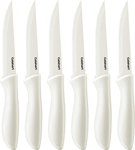 C55-6PCSW Advantage Color Collection 6-Piece Ceramic Coated Steak Knife Set, White