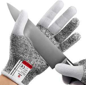 Cut Resistant Work Gloves for Women and Men, with Reinforced Fingers; Comfortable, 100% Food Grade Kitchen Cooking Gloves; Ambidextrous Safety Cutting Gloves; Level 5 Protection; Grey