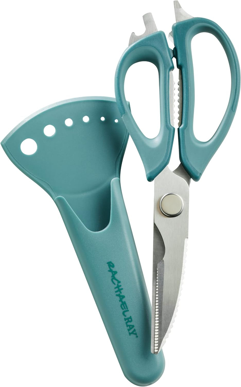 Professional Multi Shear Kitchen Scissors with Herb Stripper and Sheath, 2 Piece, Agave Blue