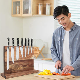 Double Side Magnetic Knife Block,16X 12 Inches Bigger than Others Knife Magnet Holder Wooden Rack Magnetic Stands with Strong Enhanced Magnet Multifunctional Storage Knife Holder.