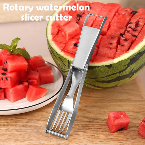 Image of Watermelon Slicer Cutter, 2 in 1 Watermelon Fork Slicer Cutter Melon Slicer, Portable Stainless Steel Watermelon Cutter Slicer Tool Fruit Forks Slicer for Home Party Camping Kitchen Gadget