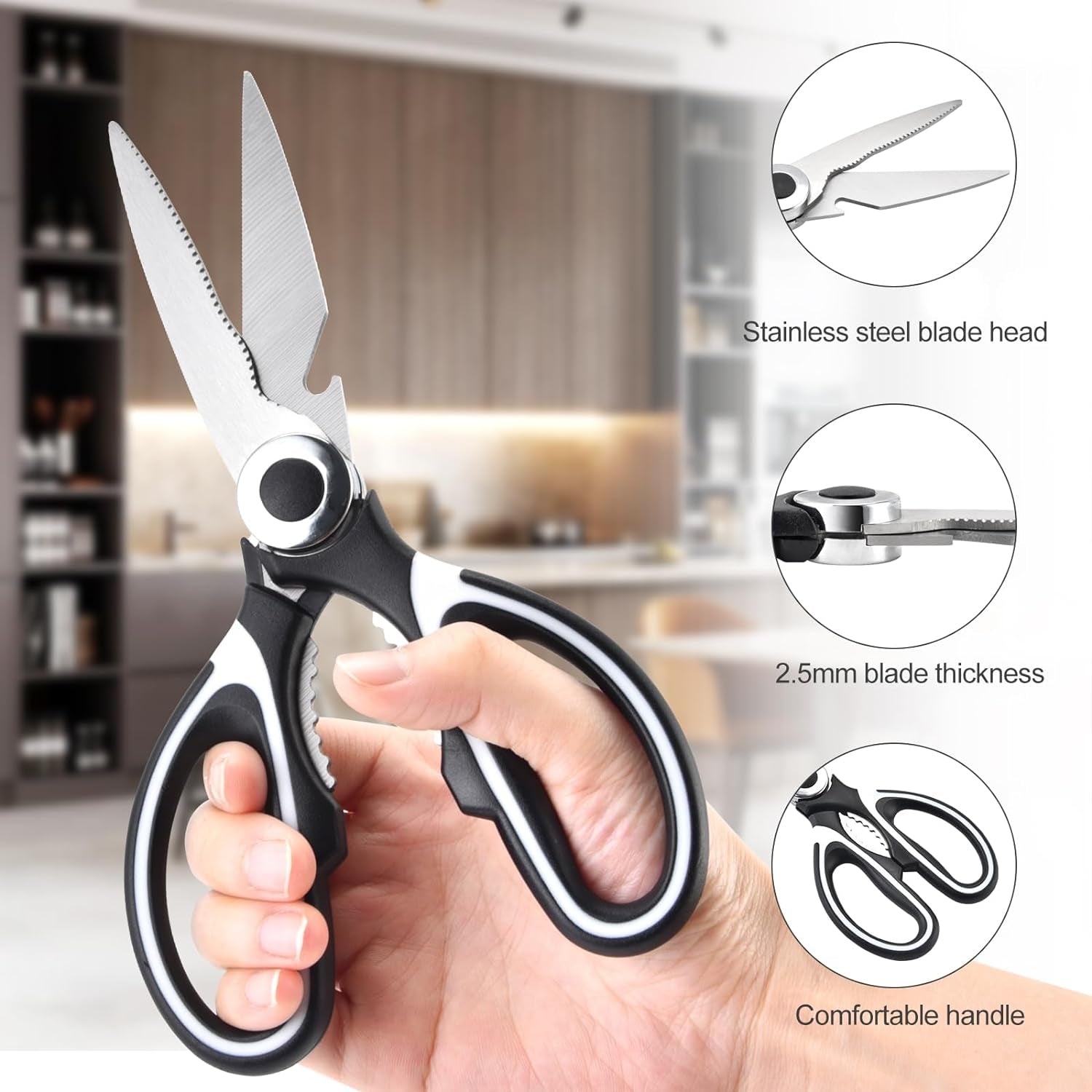 Kitchen Scissors 3 Pack - Lifetime Replacement Warranty - Heavy Duty Stainless Steel Cooking Shears for Cutting Meat, Food, Fish, Poultry Multipurpose Sharp Sissors for Dishwasher Safe