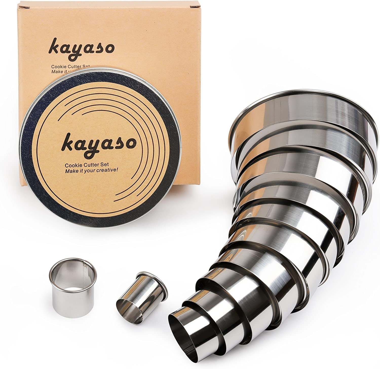 round Cutters in Graduated Sizes, Stainless Steel, 12 Pc Set (Plain Edge)