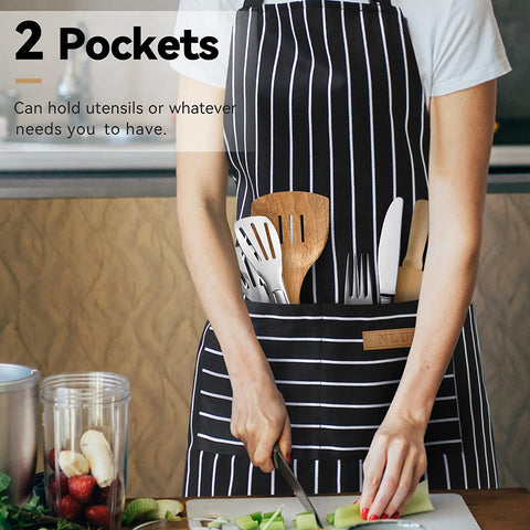 Image of 2 Pack Kitchen Cooking Aprons, Adjustable Bib Soft Chef Apron with 2 Pockets for Men Women(Black/Brown Stripes)