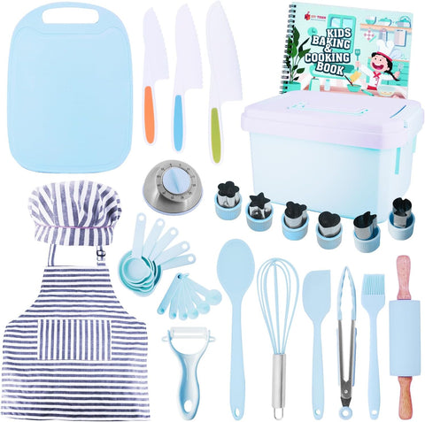 Image of Joytown Kids Cooking and Baking Set with Storage Case – Real Cooking Supplies with Cookbook, Knives, Timer, Kids Baking Kit for Girls & Boys – Complete Utensils Accessories with Chef Apron & Hat