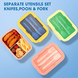 6 Pcs Bento Boxes for Kids Adult 1100 Ml Lunch Boxes with Knife, Fork and Spoon Leakproof Lunch Containers for Men Women Work School Travel